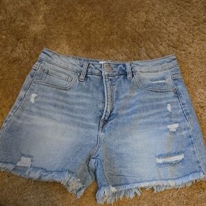Light Blue Frayed Hem Jean Shorts